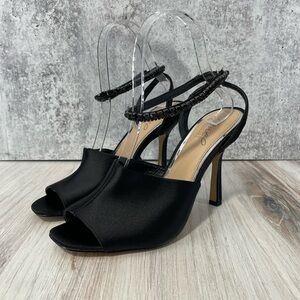 Jewel Badgley Mischka Satin Special Occasion Heels Black Sz 7.5